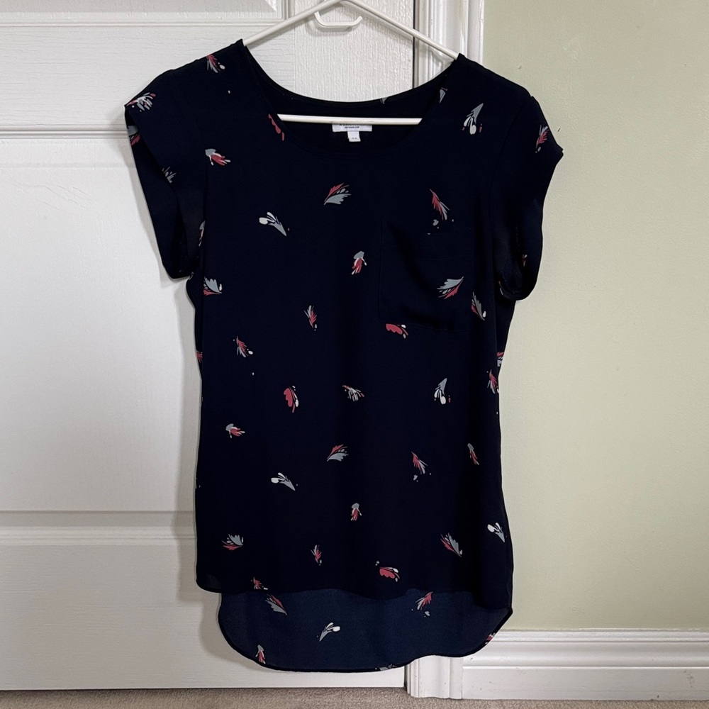 Reitmans Navy Blouse with Floral Design